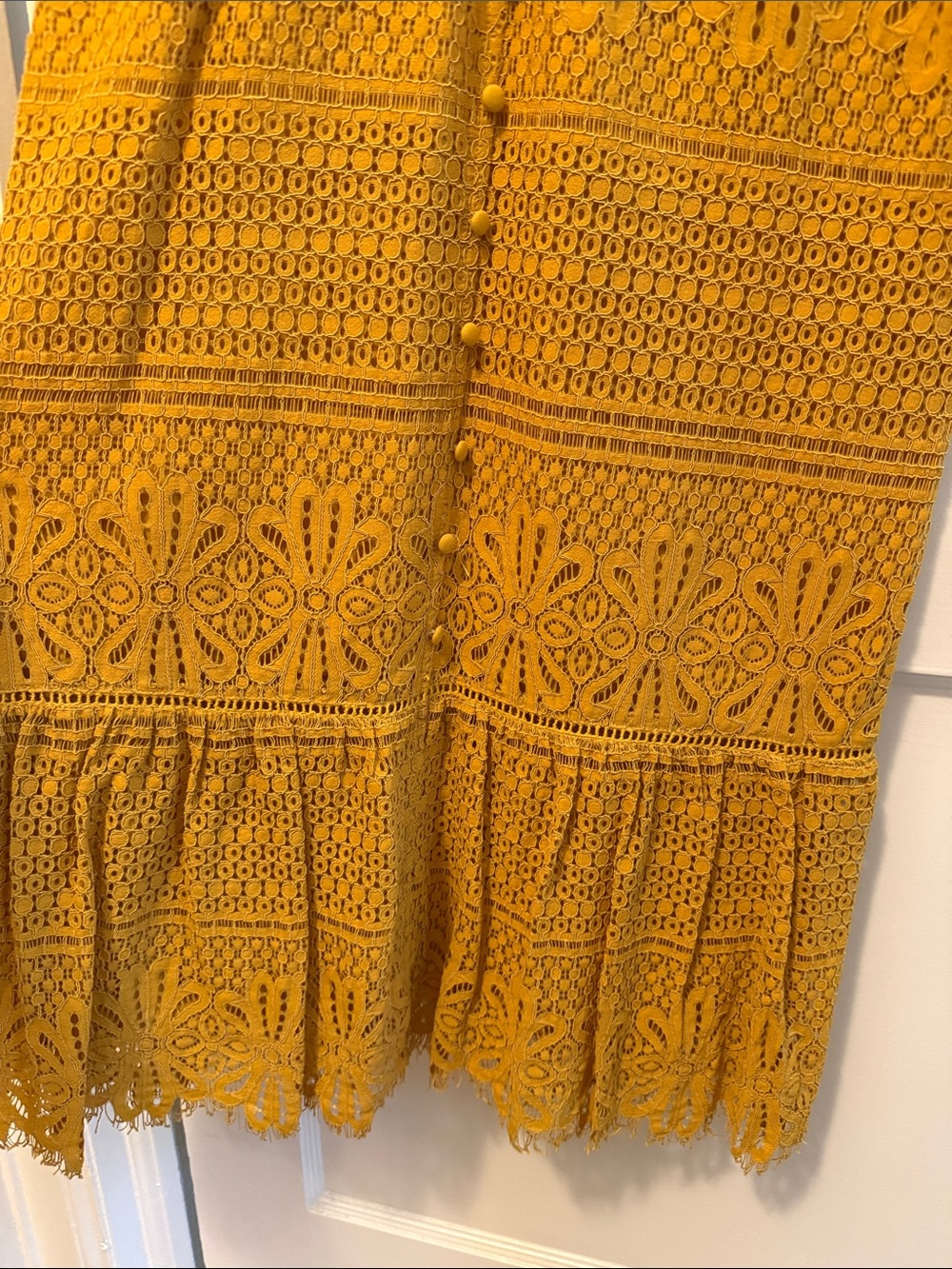 Lulu's Mustard Crochet Midi Dress with Spaghetti Straps - Picture 3 of 6